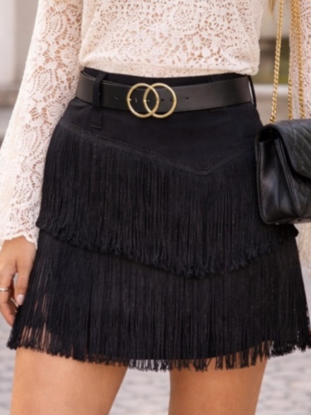 Vintage Nanette Lepore black fringe mini skirt - Picture 1 of 10